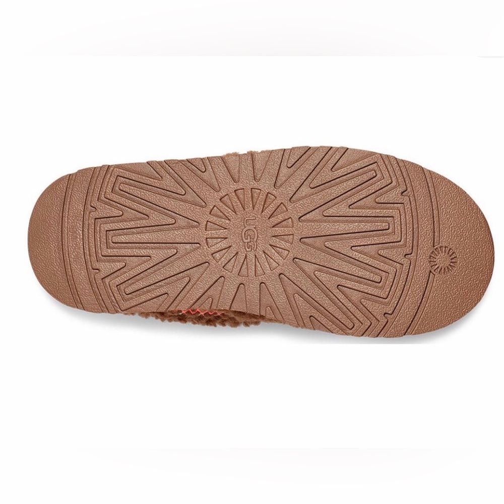 UGG Tazz Heritage Braid- Brown Shearling Mules with Pink Accents - Picture 5 of 8